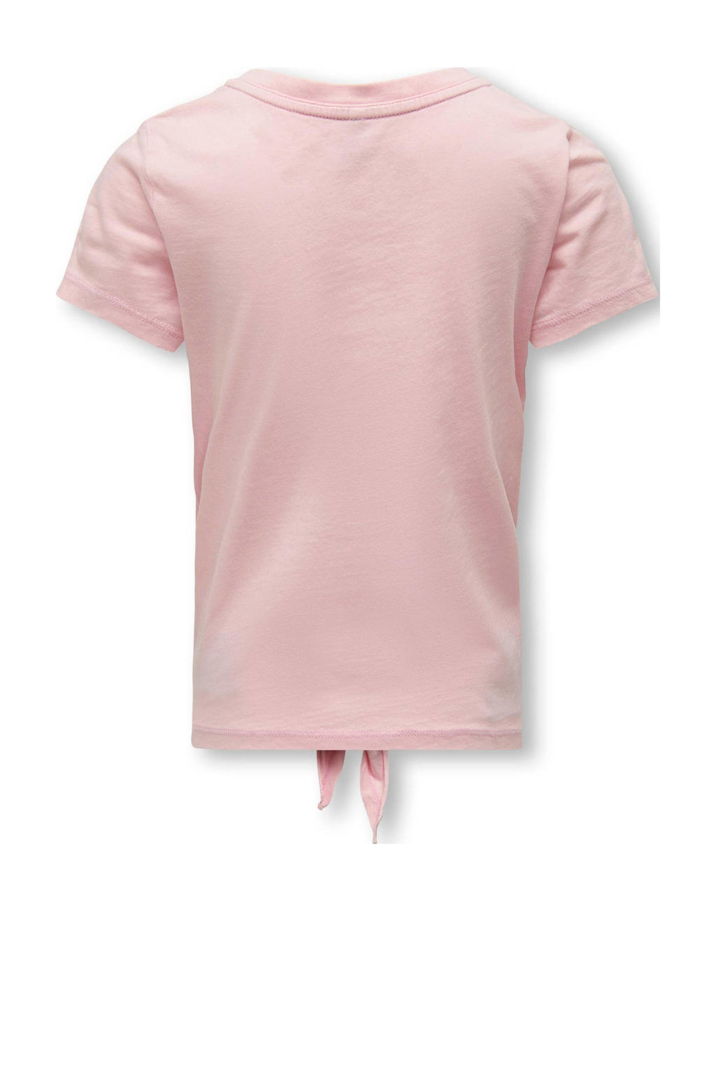 Roze meisjes KIDS ONLY GIRL T-shirt van katoen met printopdruk, korte mouwen, ronde hals en knoopdetail