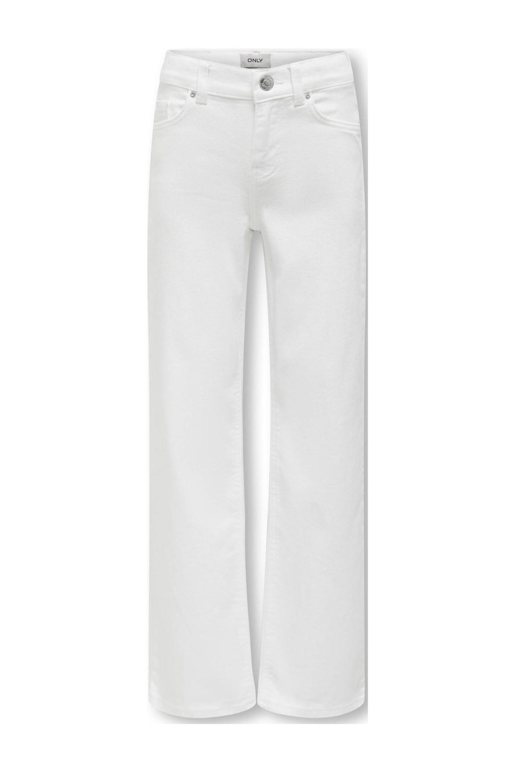 Witte meisjes KIDS ONLY GIRL wide leg jeans van stretchdenim met regular waist, rits- en knoopsluiting en effen