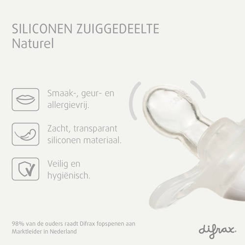 Difrax Natural Fopspeen Newborn Grijs met printje 2 stuks