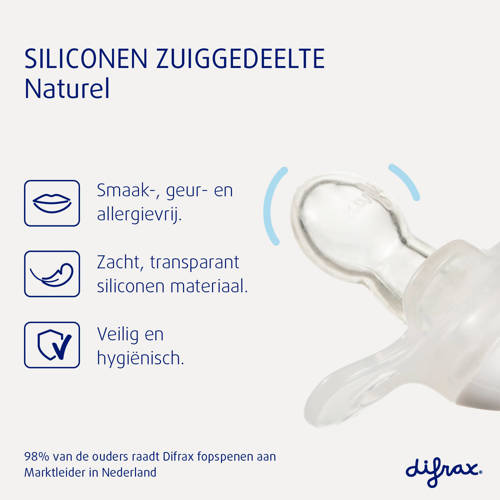 Difrax Natural Fopspeen 6+ Maanden Donkerbruin met printje 2 stuks