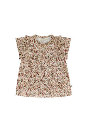 baby A-lijn jurk met all over print ecru/roze/bruin