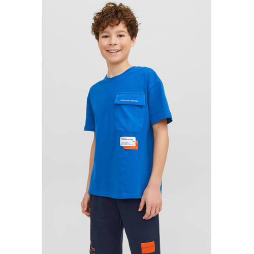 JACK & JONES JUNIOR T-shirt JCOMAGIC met backprint blauw Jongens Katoen Ronde hals
