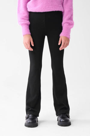 rib flared broek zwart