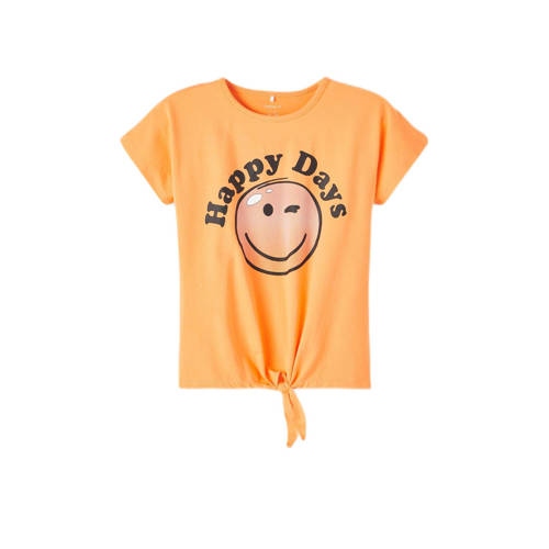 NAME IT KIDS T-shirt NKFASMINE met printopdruk oranje Meisjes Stretchkatoen Ronde hals