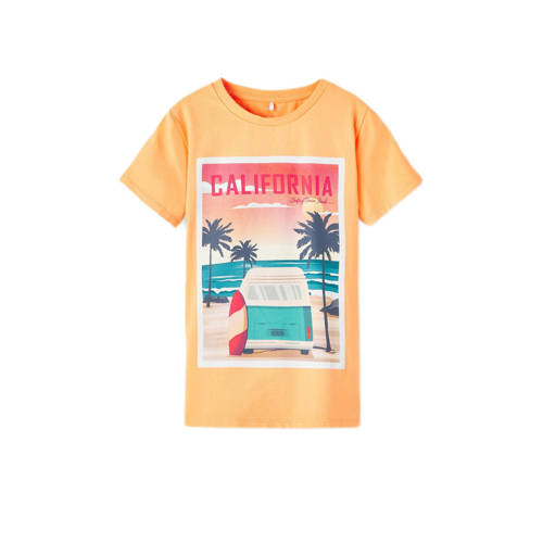 NAME IT KIDS T-shirt NKMHAMMO met printopdruk oranje Jongens Katoen Ronde hals