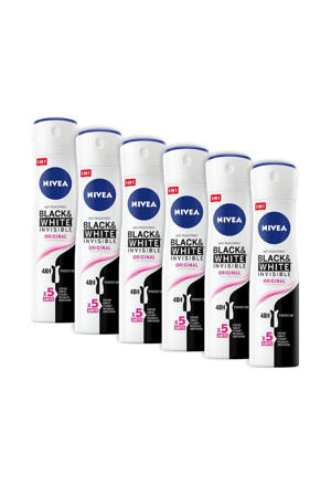 Invisible Black & White Clear deodorant spray - 6 x 150 ml - voordeelverpakking