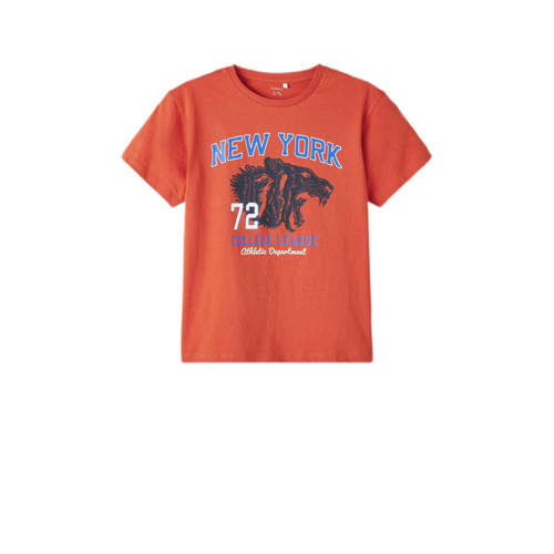 NAME IT KIDS T-shirt NKMBERT met printopdruk donker oranje Jongens Katoen Ronde hals