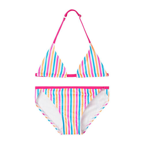 NAME IT KIDS triangel bikini NKFZIZA roze/wit/blauw Meisjes Gerecycled polyester (duurzaam) - 134/140