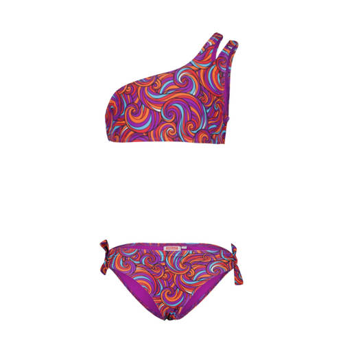 CoolCat Junior one shoulder crop bikini Ymmie paars/oranje Meisjes Polyamide - 158/164
