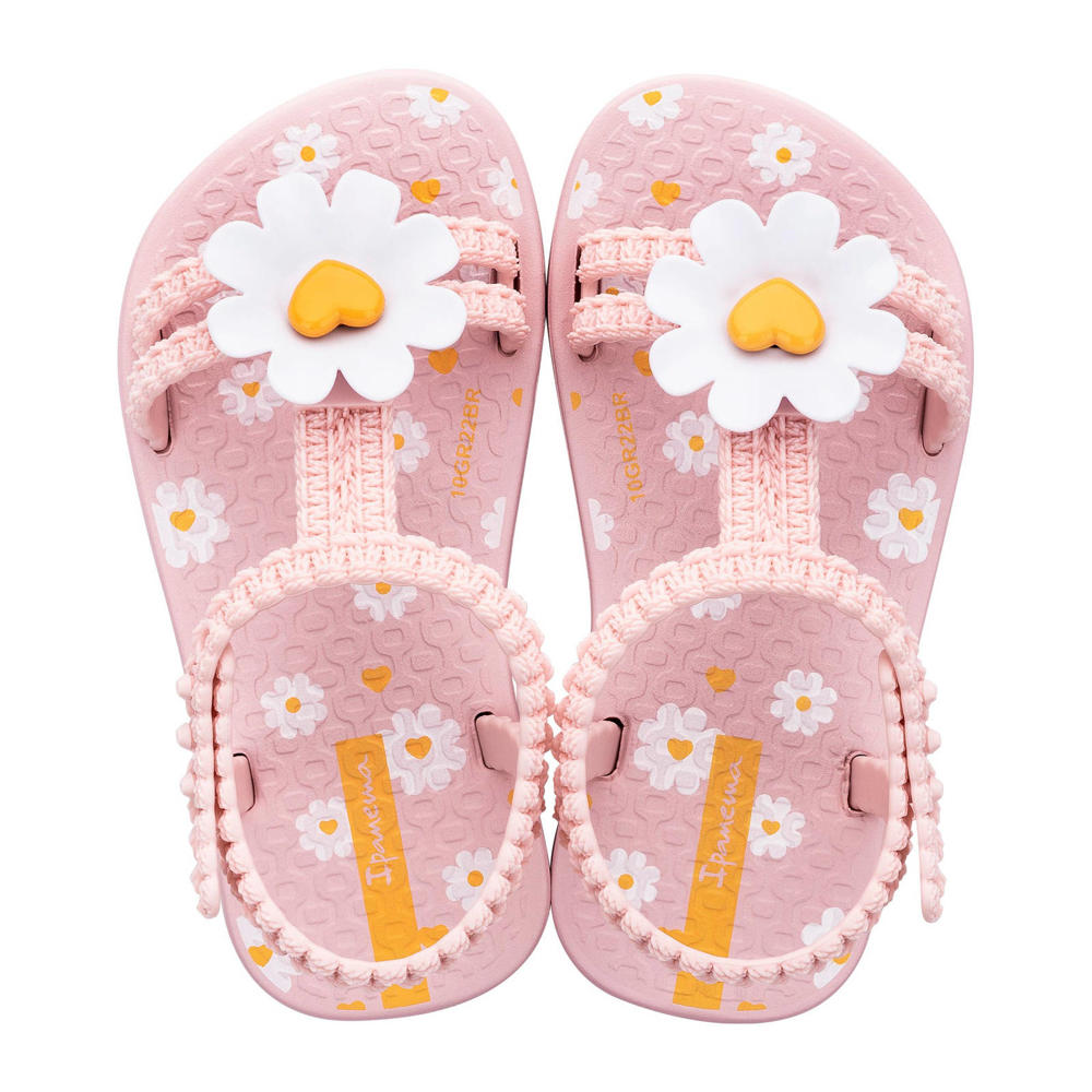Lichtroze meisjes Ipanema Daisy Baby gebloemde sandalen van flexband met drukknoop