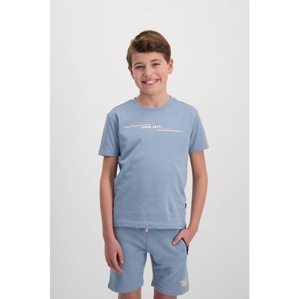 Blauwe jongens Cars T-shirt van katoen met tekst print, korte mouwen en ronde hals