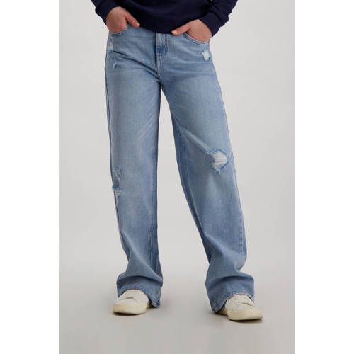 Cars wide leg jeans bleached damag Blauw Meisjes Katoen Effen