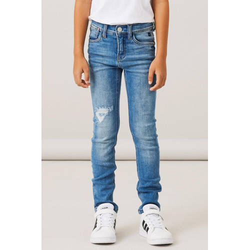 NAME IT KIDS slim fit jeans NKMTHEO medium blue denim Blauw Jongens Stretchdenim - maat 158 afbeelding