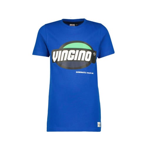 Vingino T-shirt met logo kobaltblauw Jongens Katoen Ronde hals Logo