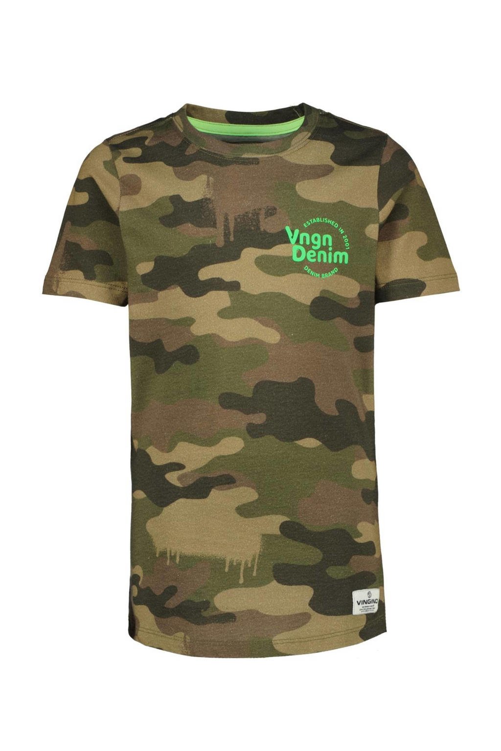 Groene jongens Vingino T-shirt van katoen met camouflageprint, korte mouwen en ronde hals