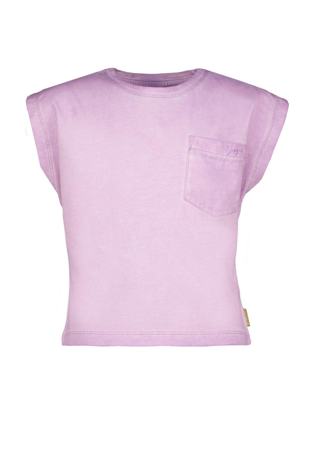 Paarse meisjes Vingino T-shirt van katoen met effen, kapmouwtjes en ronde hals