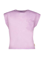 thumbnail: Paarse meisjes Vingino T-shirt van katoen met effen, kapmouwtjes en ronde hals
