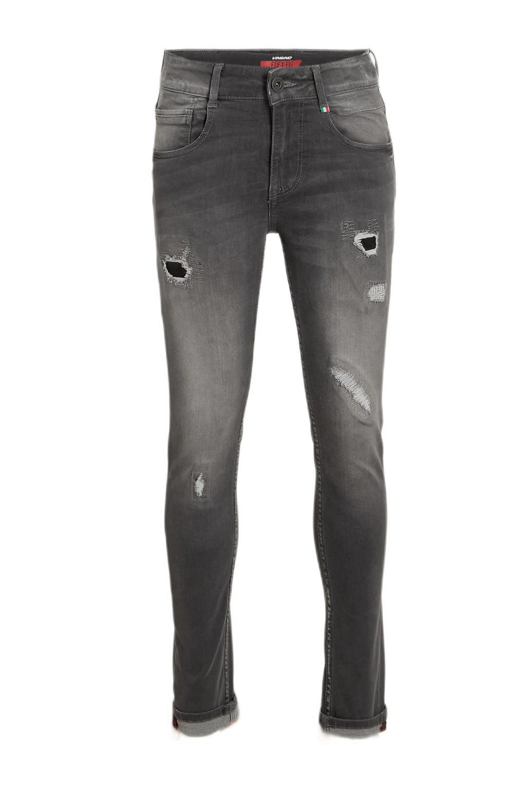 Grey denim jongens Vingino skinny jeans vintage van stretchdenim met regular waist en rits- en knoopsluiting