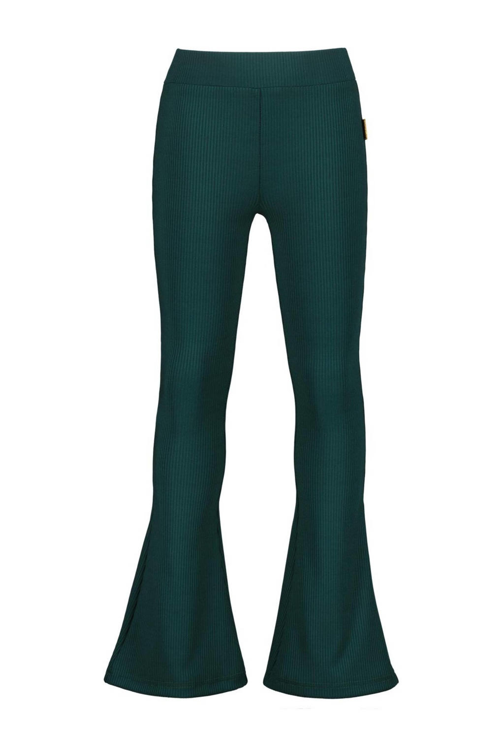 Donkergroene meisjes Vingino gestreepte flared broek van polyester met regular waist en elastische tailleband
