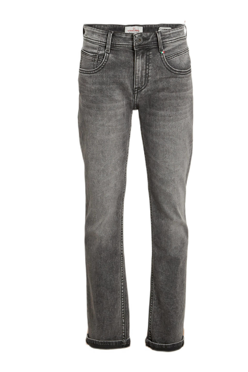 Grey denim jongens Vingino regular fit jeans vintage van katoen met rits- en knoopsluiting