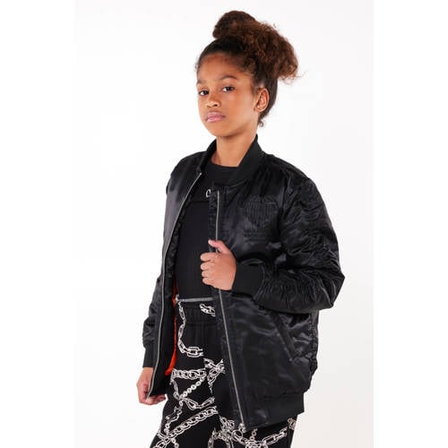 Coolcat bomberjack Jaxxi uni zwart Jas Meisjes Nylon Opstaande kraag Effen