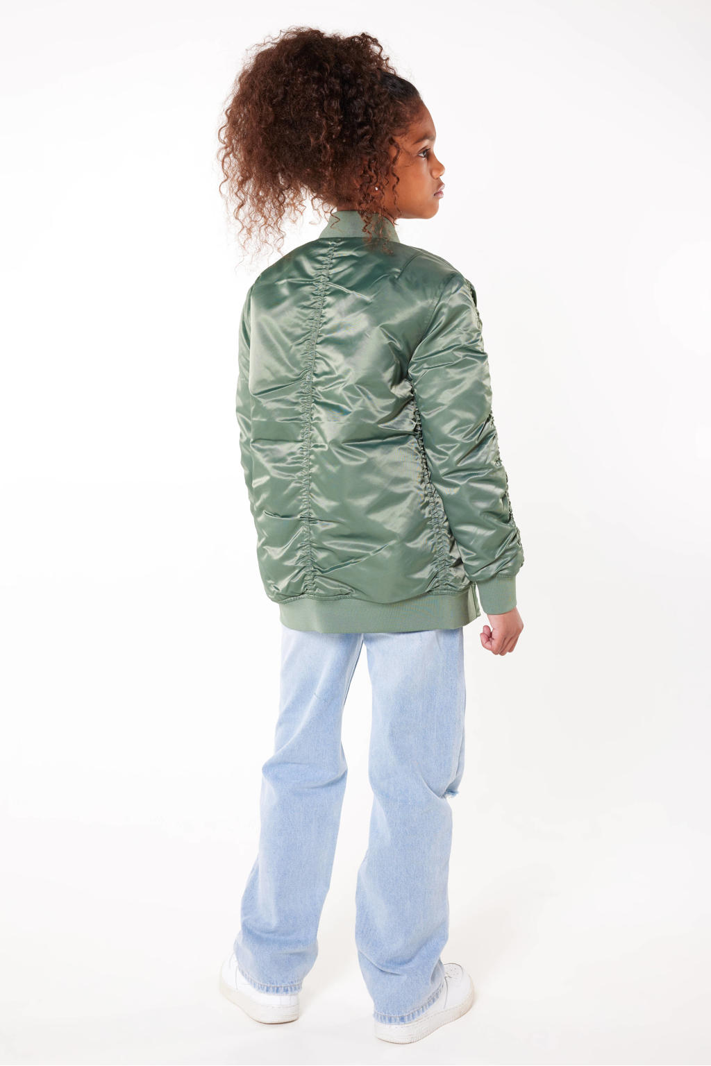 Groene meisjes CoolCat Junior bomberjack Jaxxi uni van nylon met lange mouwen, opstaande kraag en ritssluiting