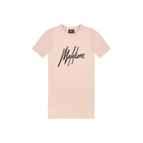 Malelions T-shirtjurk met logo lichtroze/zwart Meisjes Katoen Ronde hals