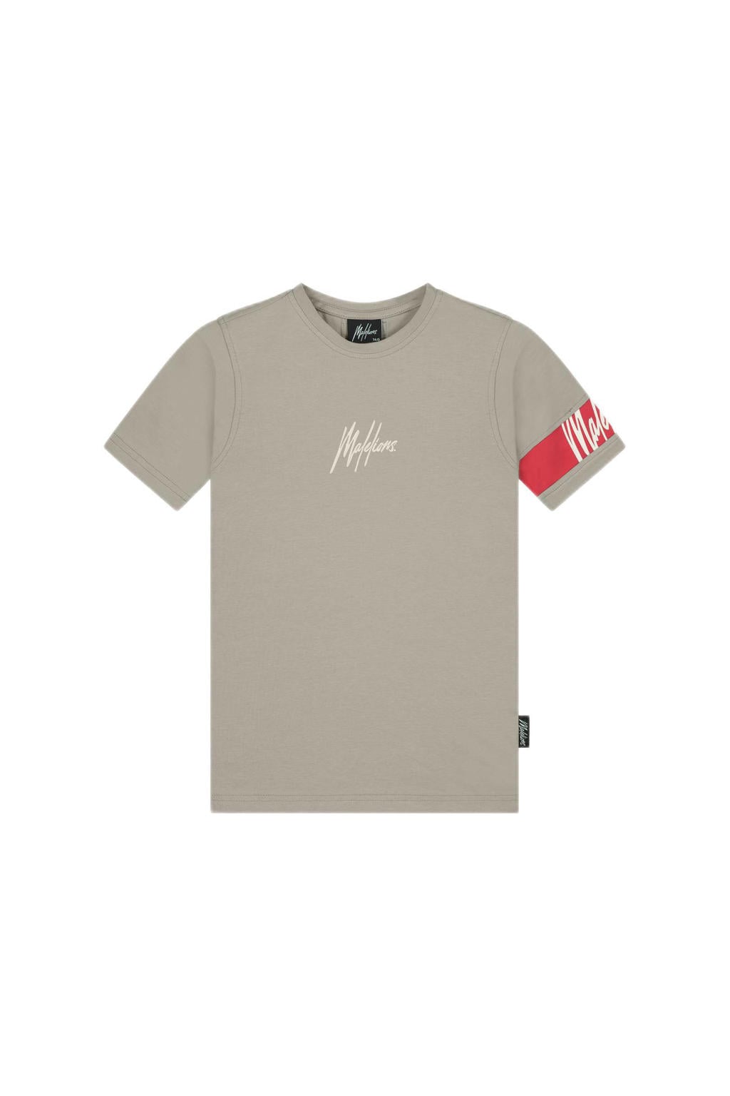 Grijs en rode jongens en meisjes Malelions T-shirt van stretchkatoen met logo dessin, korte mouwen en ronde hals