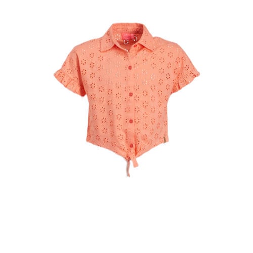 29FT blouse met broderie oranje Meisjes Katoen Klassieke kraag Effen