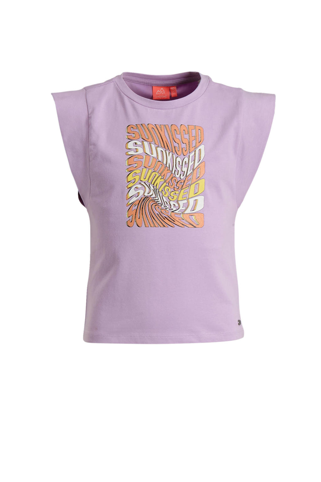 Lilakleurige meisjes 29FT T-shirt van katoen met tekst print, korte mouwen en ronde hals