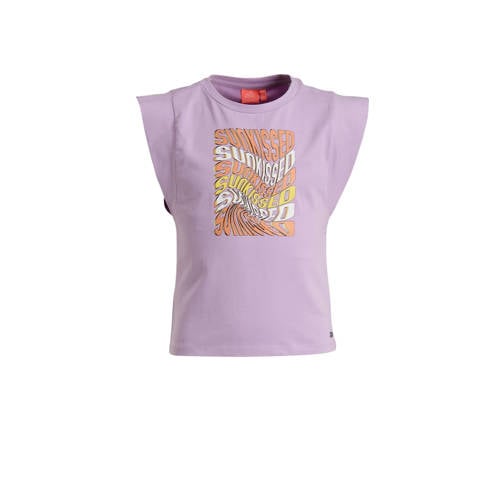 29FT T-shirt met tekstopdruk lila Paars Meisjes Katoen Ronde hals Tekst