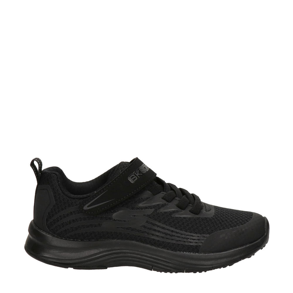 Zwarte jongens Skechers sneakers van nylon met elastische veter- met klittenbandsluiting en effen