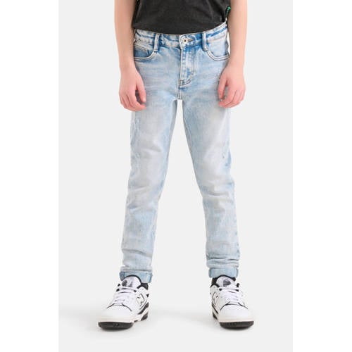 Shoeby tapered fit jeans bleached Blauw Jongens Stretchdenim Effen