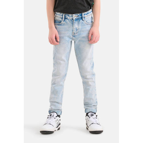 Shoeby tapered fit jeans bleached Blauw Jongens Stretchdenim 