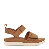 thumbnail: Cognackleurige meisjes UGG leren sandalen met klittenband en effen