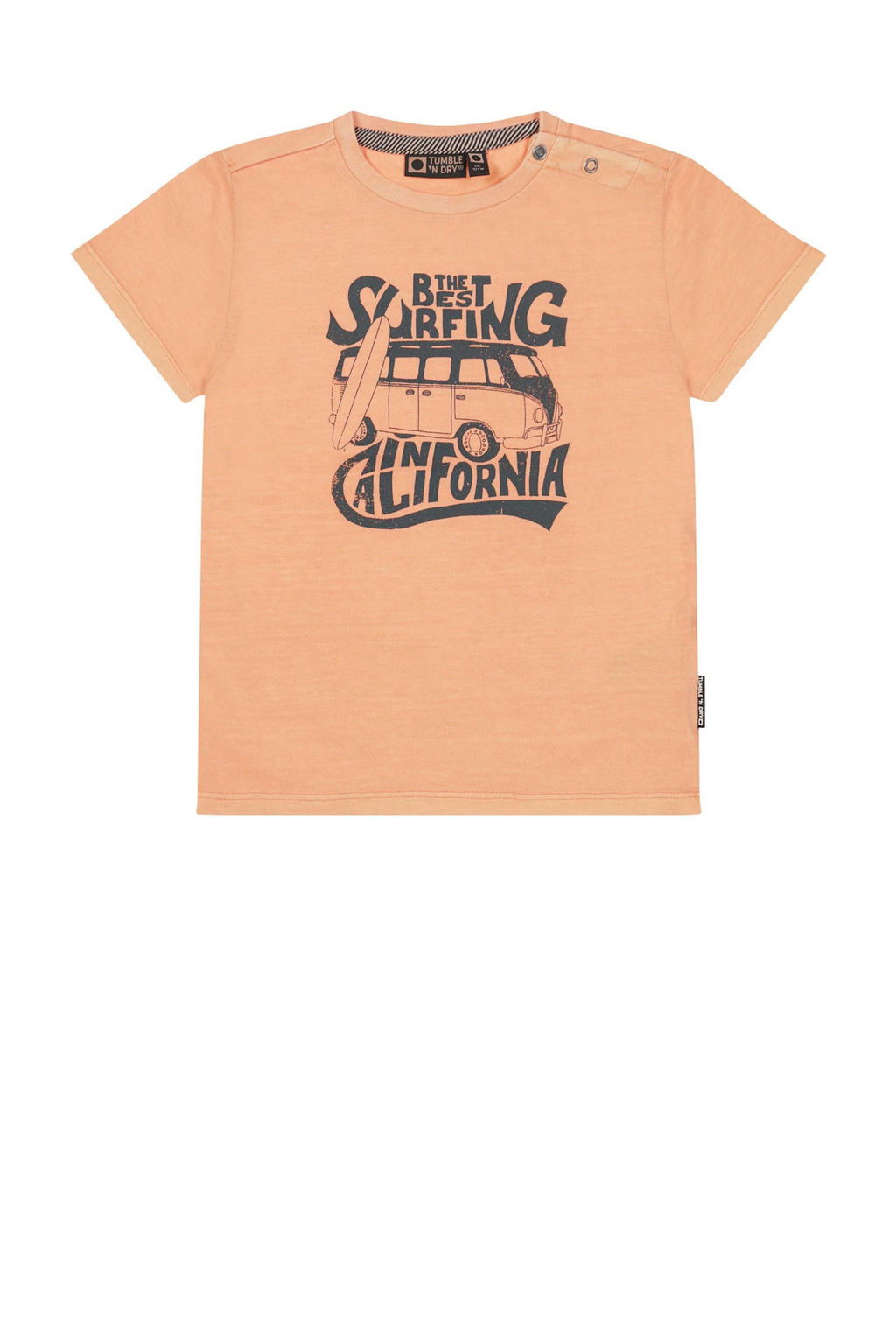 Oranje jongens Tumble 'n Dry Lo T-shirt Barrel van katoen zacht met printopdruk, korte mouwen en ronde hals