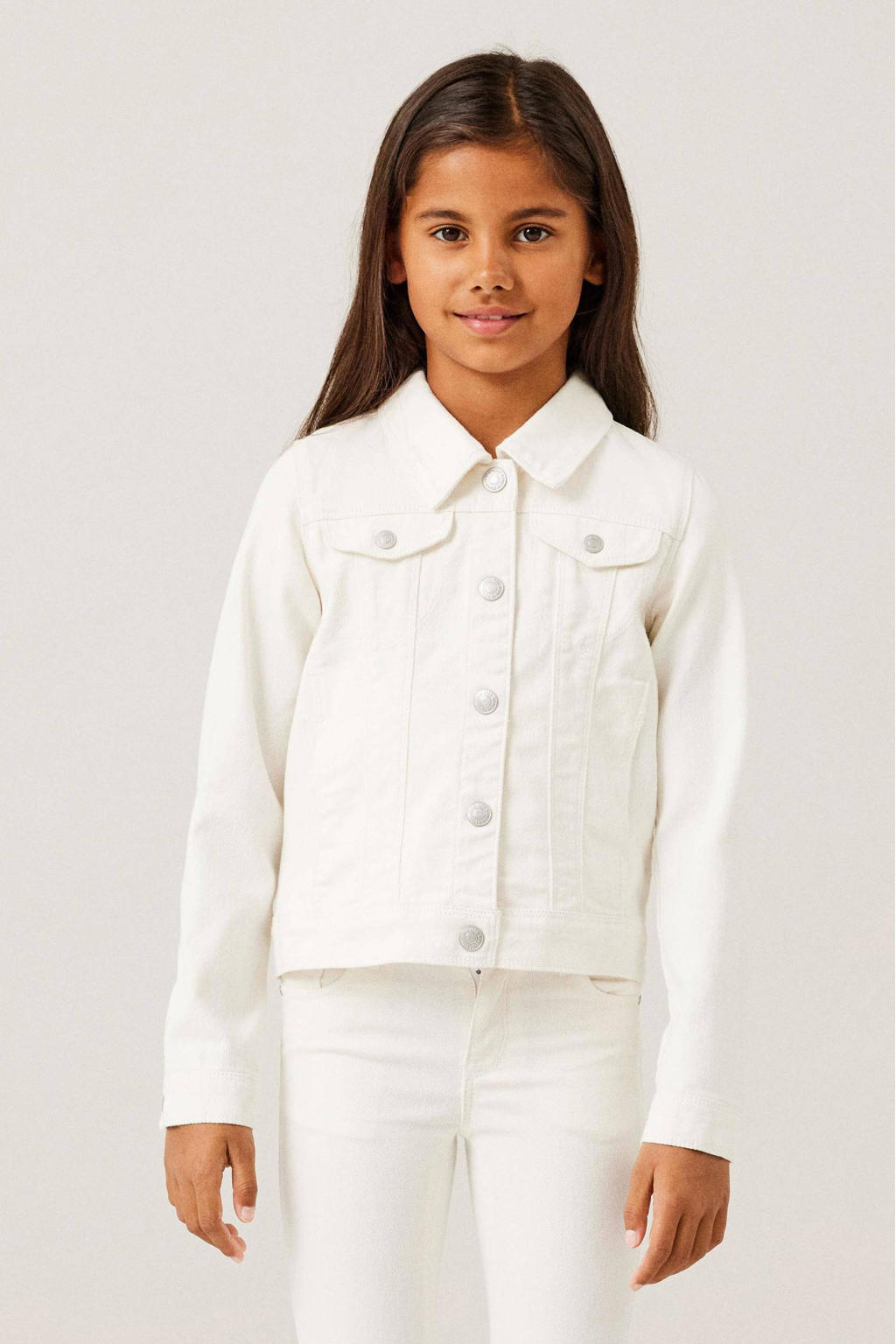 Witte meisjes NAME IT KIDS zomerjas van stretchkatoen met effen, lange mouwen en klassieke kraag