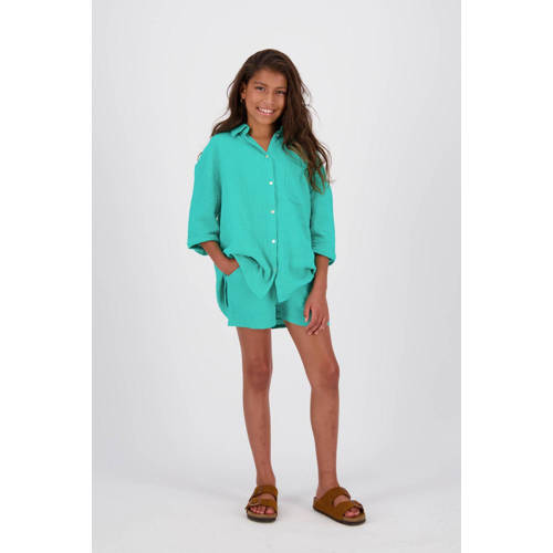 Raizzed blouse Yusra groen Meisjes Katoen Klassieke kraag Effen