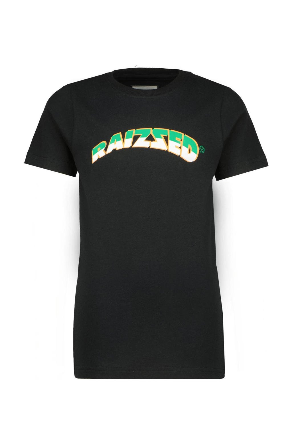 Zwarte jongens Raizzed T-shirt Djarno van katoen met logo dessin, korte mouwen en ronde hals