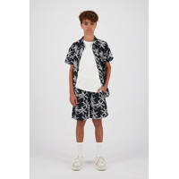 thumbnail: Zwarte jongens Vingino gebloemde regular fit short Raygo van polyester met elastische tailleband met koord