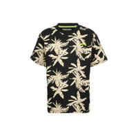 thumbnail: Zwarte jongens Vingino gebloemd T-shirt Hugi van katoen met korte mouwen en ronde hals
