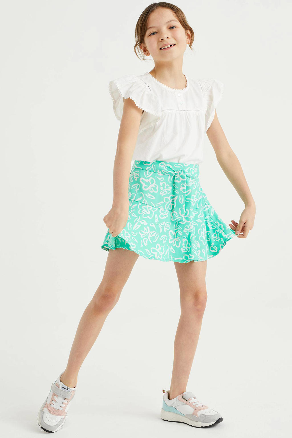 Groene meisjes WE Fashion skort van gerecycled polyester voorzien van elastische tailleband