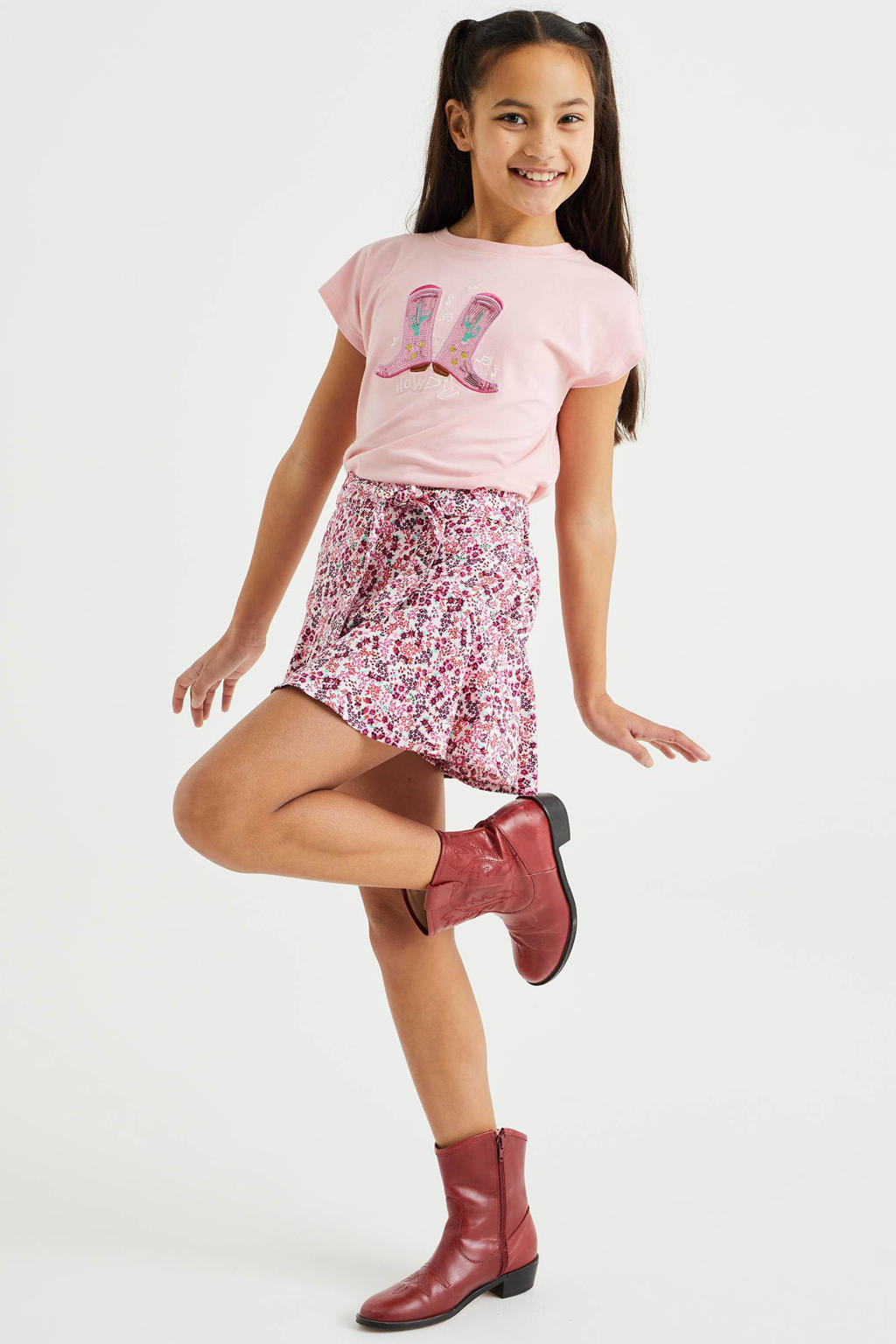 WE Fashion skort van polyester roze/paars