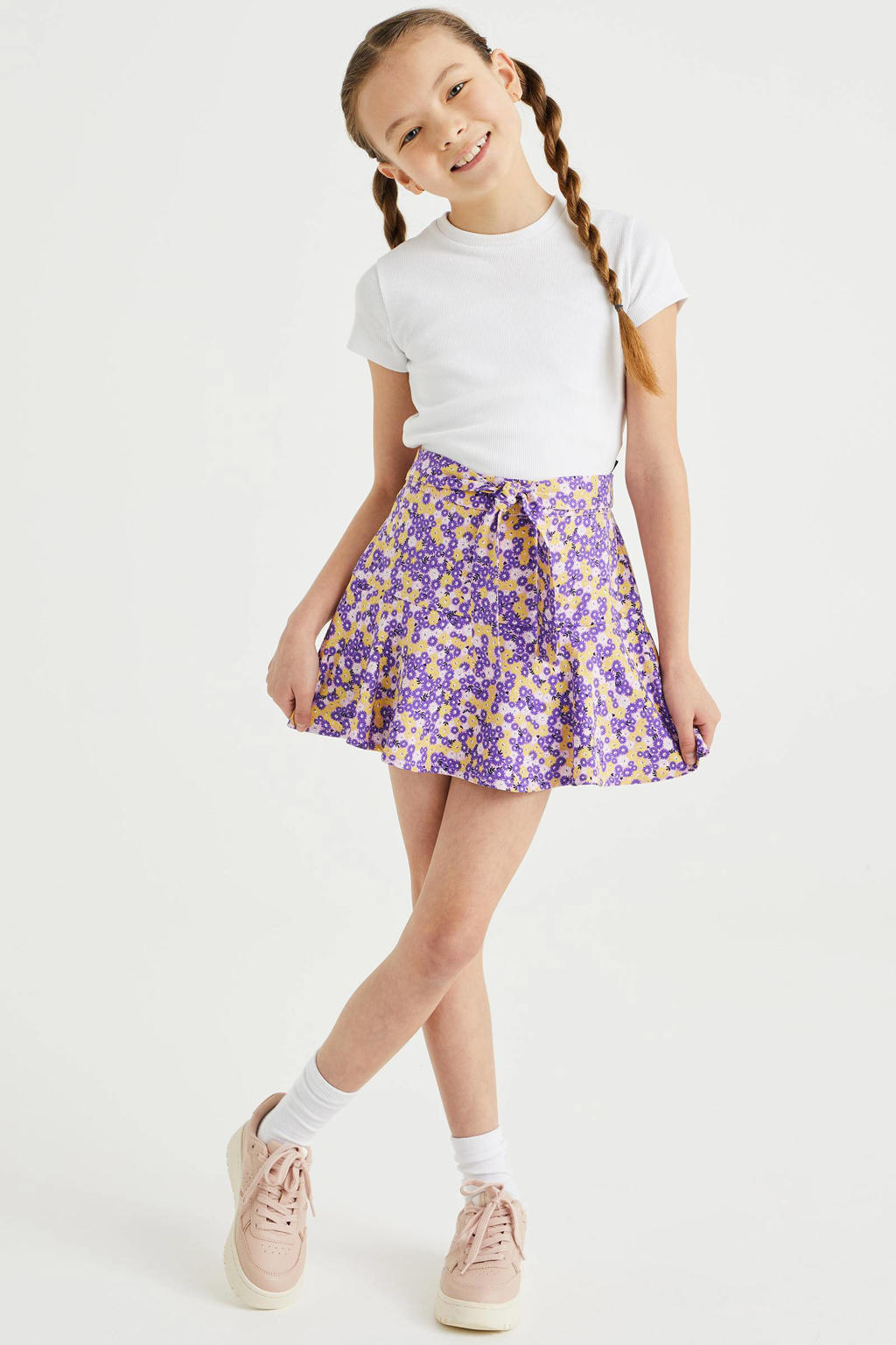 Paars en oranje meisjes WE Fashion skort van gerecycled polyester voorzien van elastische tailleband