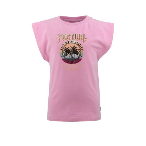 KIDDO T-shirt Zenna met printopdruk roze Meisjes Stretchkatoen Ronde hals