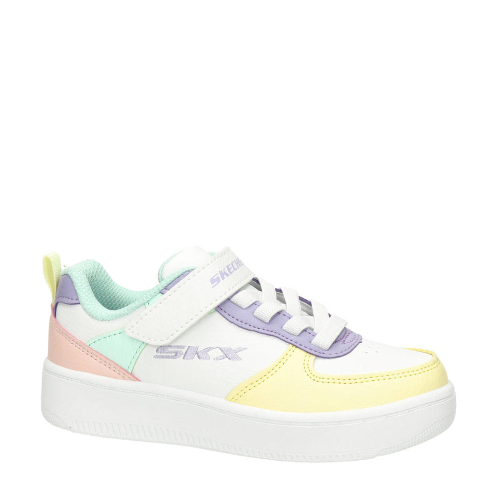 Witte meisjes Skechers sneakers pastel van imitatieleer met elastische veter- met klittenbandsluiting