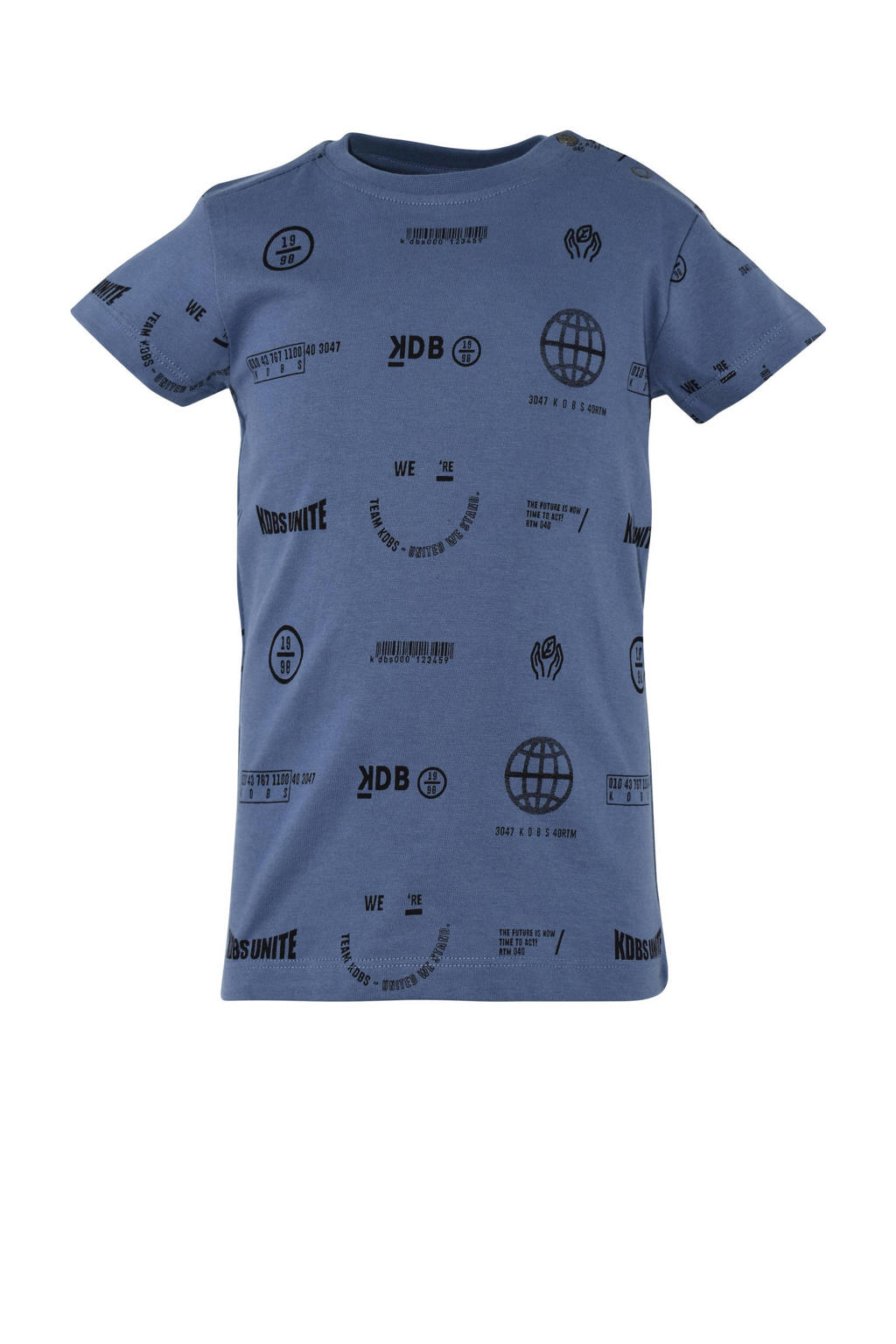 Blauwe jongens Born by Kiddo United T-shirt Pepijn van katoen met korte mouwen, ronde hals en drukknoopsluiting