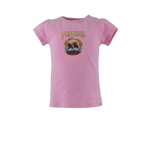 Born by Kiddo United T-shirt Femke met printopdruk roze Meisjes Stretchkatoen Ronde hals