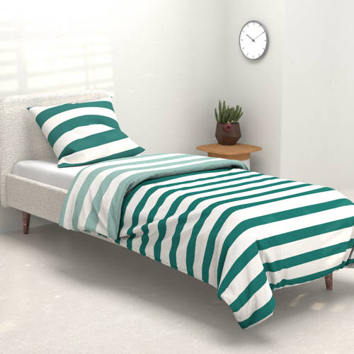 Wehkamp Home katoenen dekbedovertrek 1 persoons (140x220 cm) Groen Streep