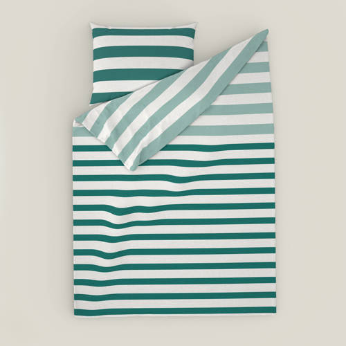 Wehkamp Home katoenen dekbedovertrek 1 persoons (140x220 cm) Groen Streep